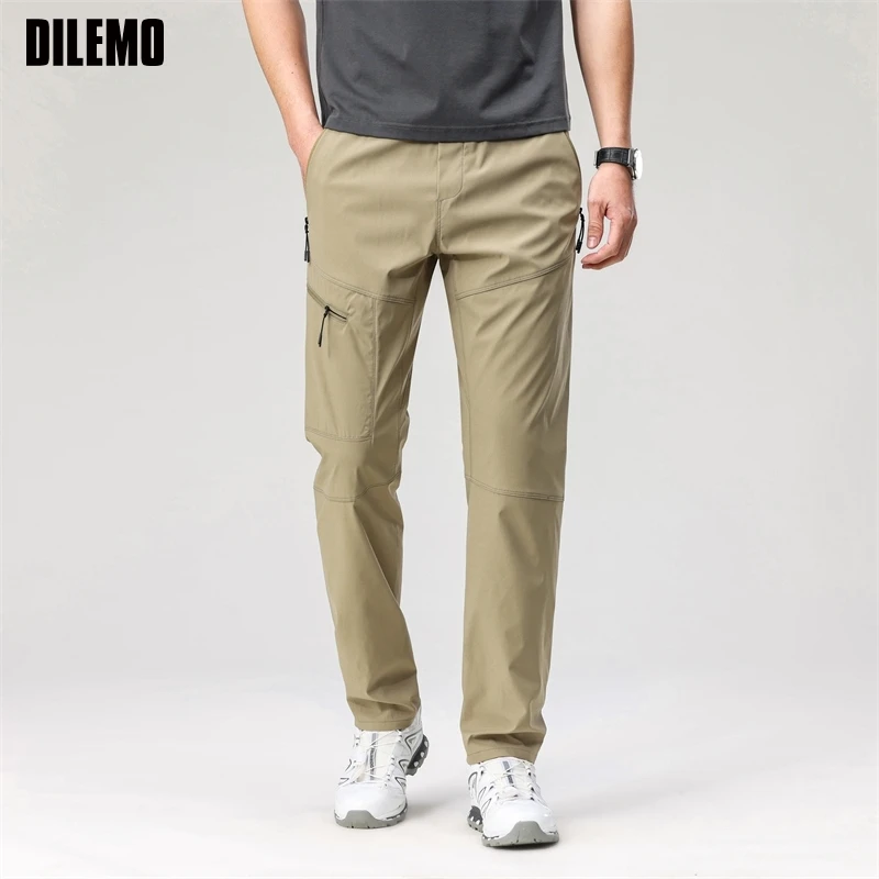 قسط عارضة الأزياء في الهواء الطلق للماء الرباط جيوب كثيرة مستقيم الرجال تنفس الرياضة السراويل الطويلة تخفيف السراويل