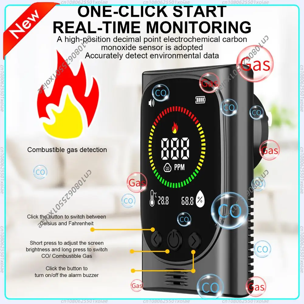 

4-in-1 Carbon Monoxide Alarm with Temperature & Humidity Display Portable Carbon Monoxide Detector for Travel Home RV