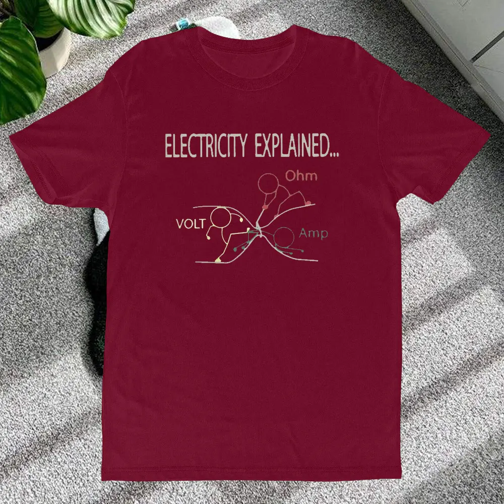 Funny Electricity Explained Electrician Ohm Amp Volt Men\'s T Shirts Ohm\'s Law Vintage Cotton T-Shirts Cotton New Arrival Tops