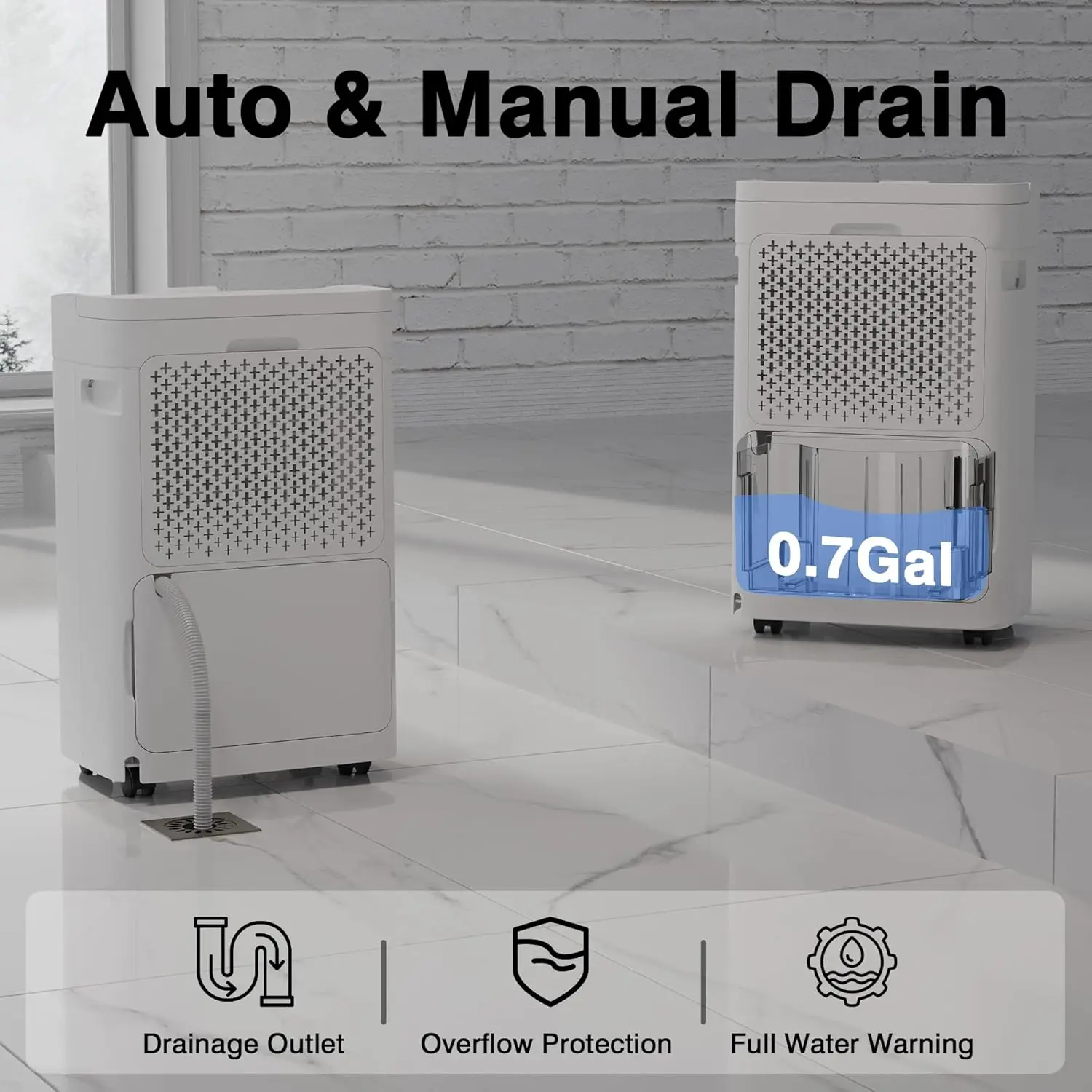 AIRPLUS 4500 Sq. Ft Dehumidifier for Basement, 70 Pints Dehumidifiers for Home with Drain Hose, Continuous Drainage, Intelligent Humidistat, Multifunctional Dehumidifier for Bathroom, Bedroom