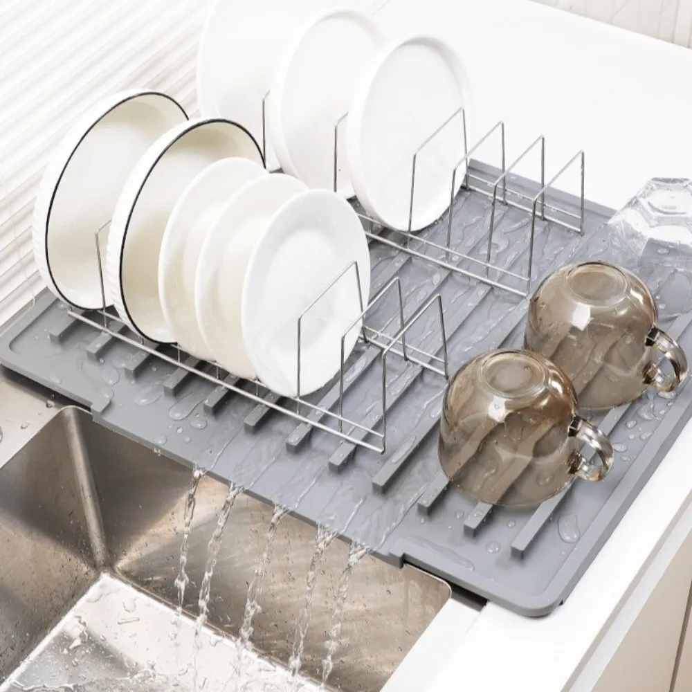 Heat-Resistant Silicone Sink Drying Mat Flexible Thick Non-slip Kitchen Drain Mat Slope Diversion Quick Drain