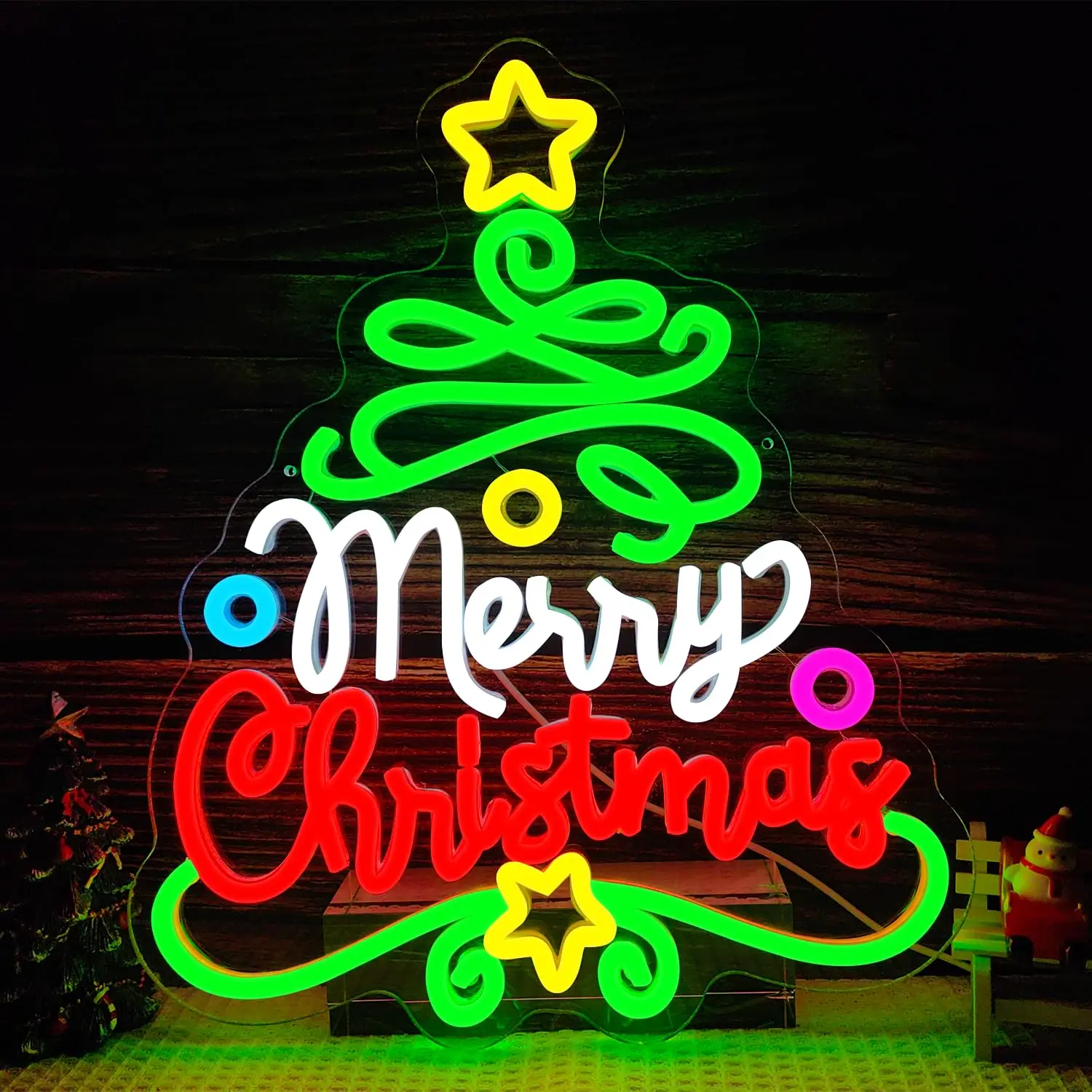 

Merry Christmas Tree Neon Sign for Wall Decor Colorful Dimmable LED Light for Home Holiday Party Family Kids Xmas Gifts Decor
