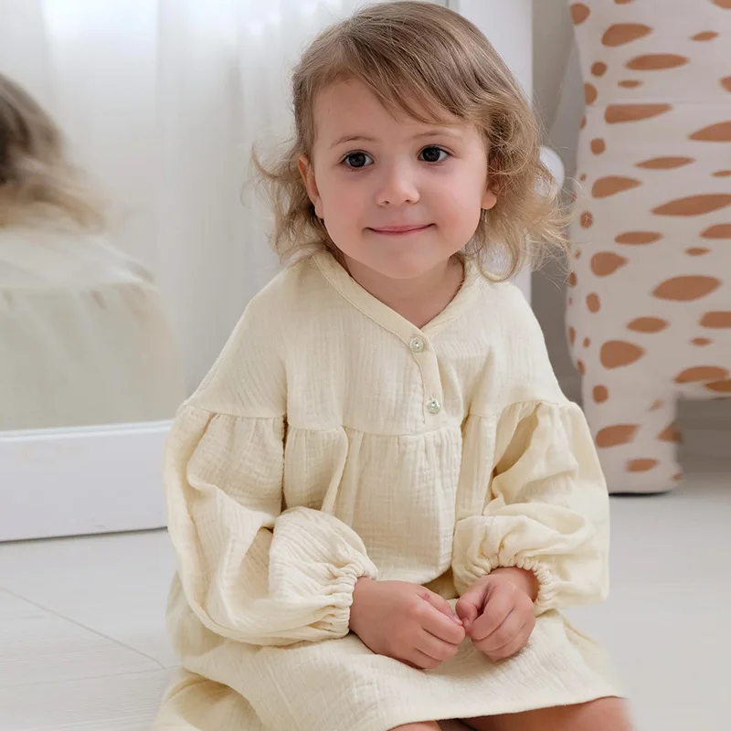 

Baby Girls Dress 2025 Autumn 100% Cotton Solid Color Toddler Kids Girls Princess Dress Simple Children 2-8Y Girls Vestido