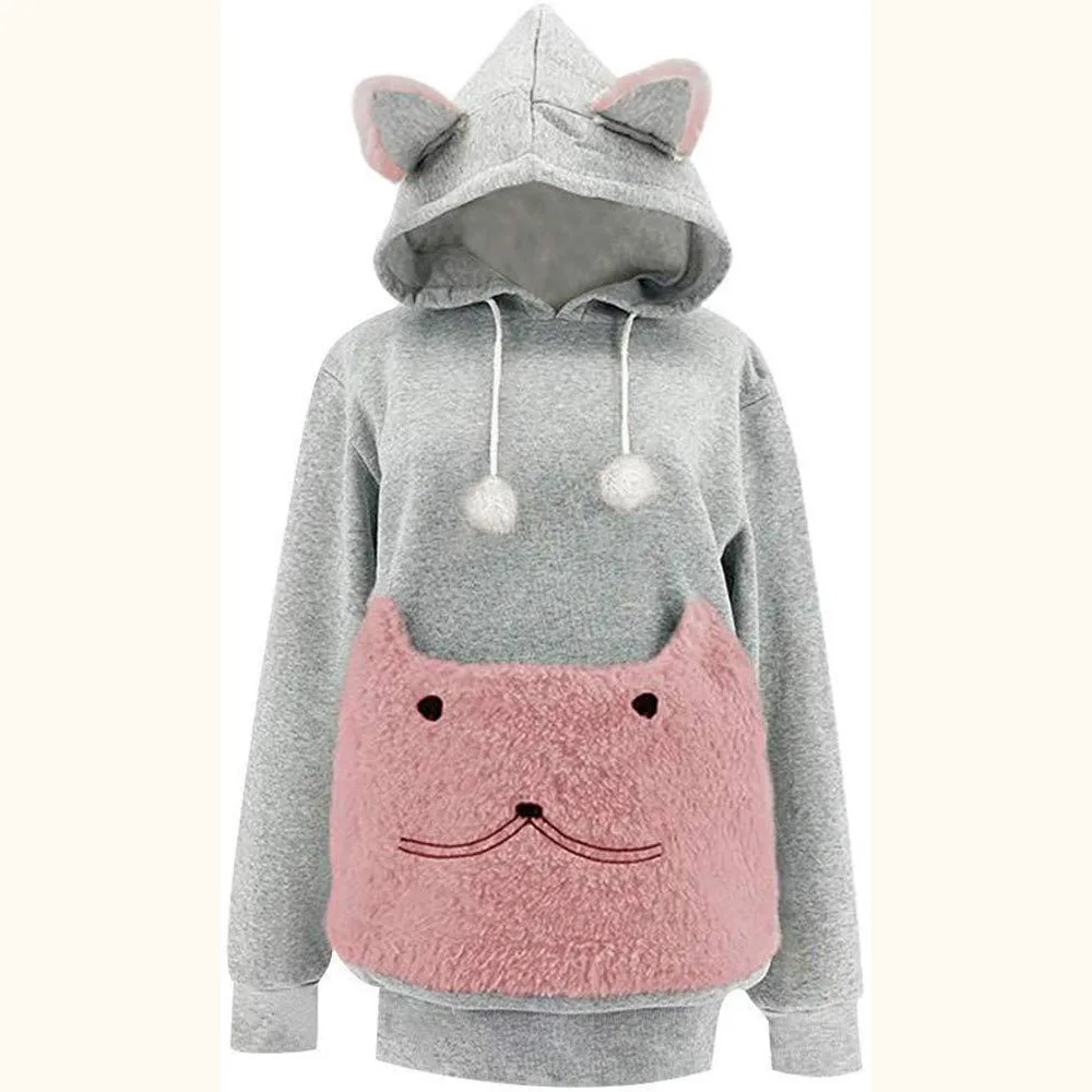 الشتاء للجنسين الشارع الشهير هوديي سميكة الصوف الدافئة تنفس البلوز مع الحقيبة الحيوانية جيب لحمل كلب صغير القط الرجال #1