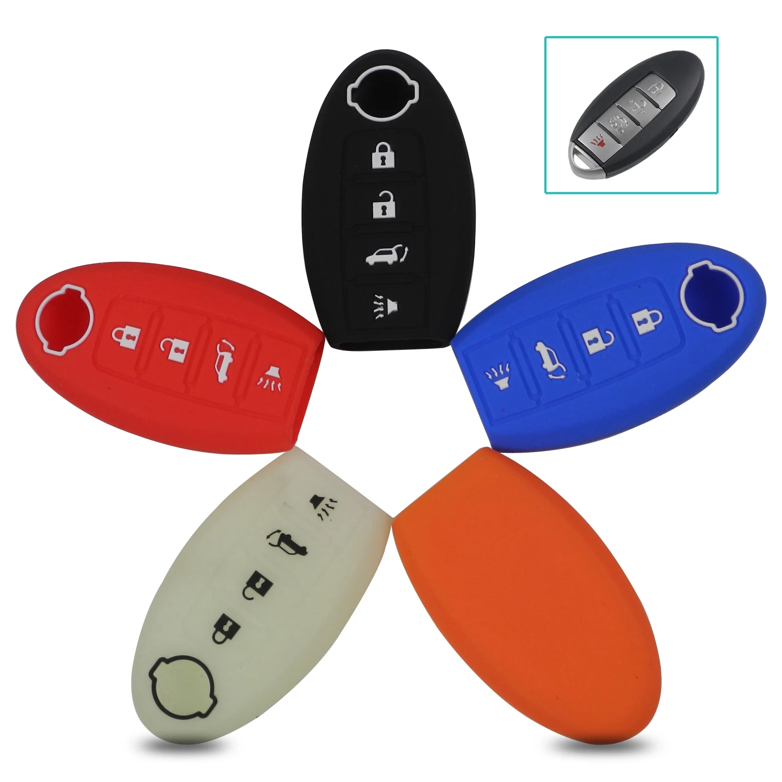 jingyuqin Silicone Remote Car Key Case Cover 4 Buttons Fob For Nissan Altima Maxima Murano Sentra Teana 2007-2012