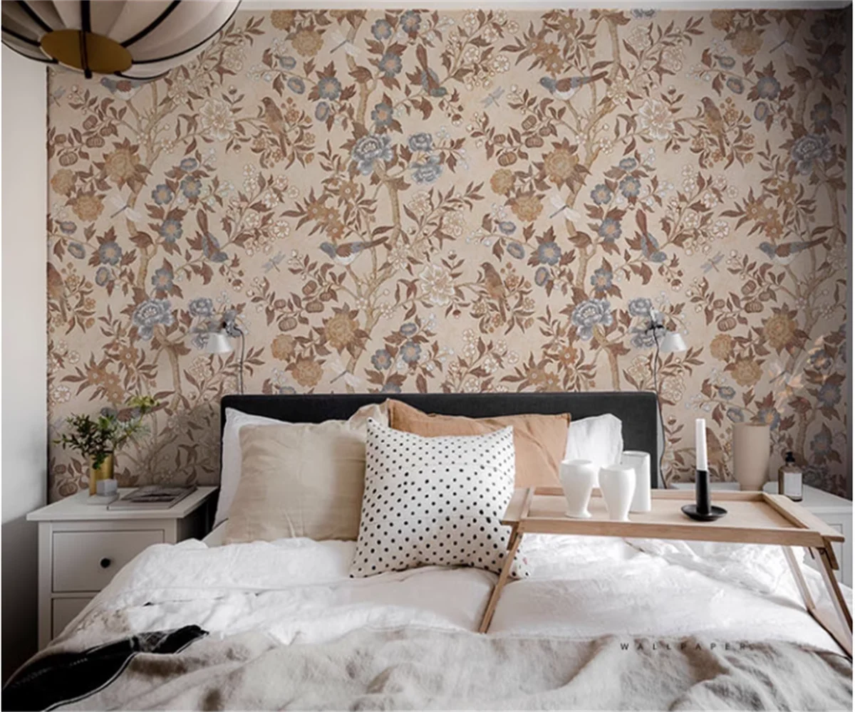

Custom murals wallpaper American retro flower and bird TV bedroom living room background wall decoration wallpaper papel tapiz