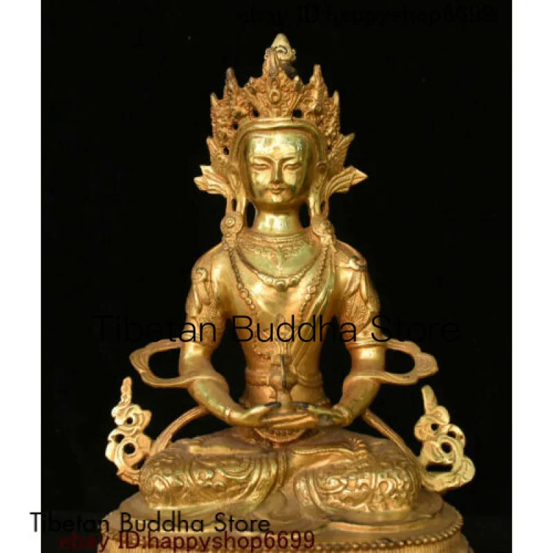 Old Tibet Bronze Gilt Amitayus longevity God Goddess Boddhisattva Buddha Statue