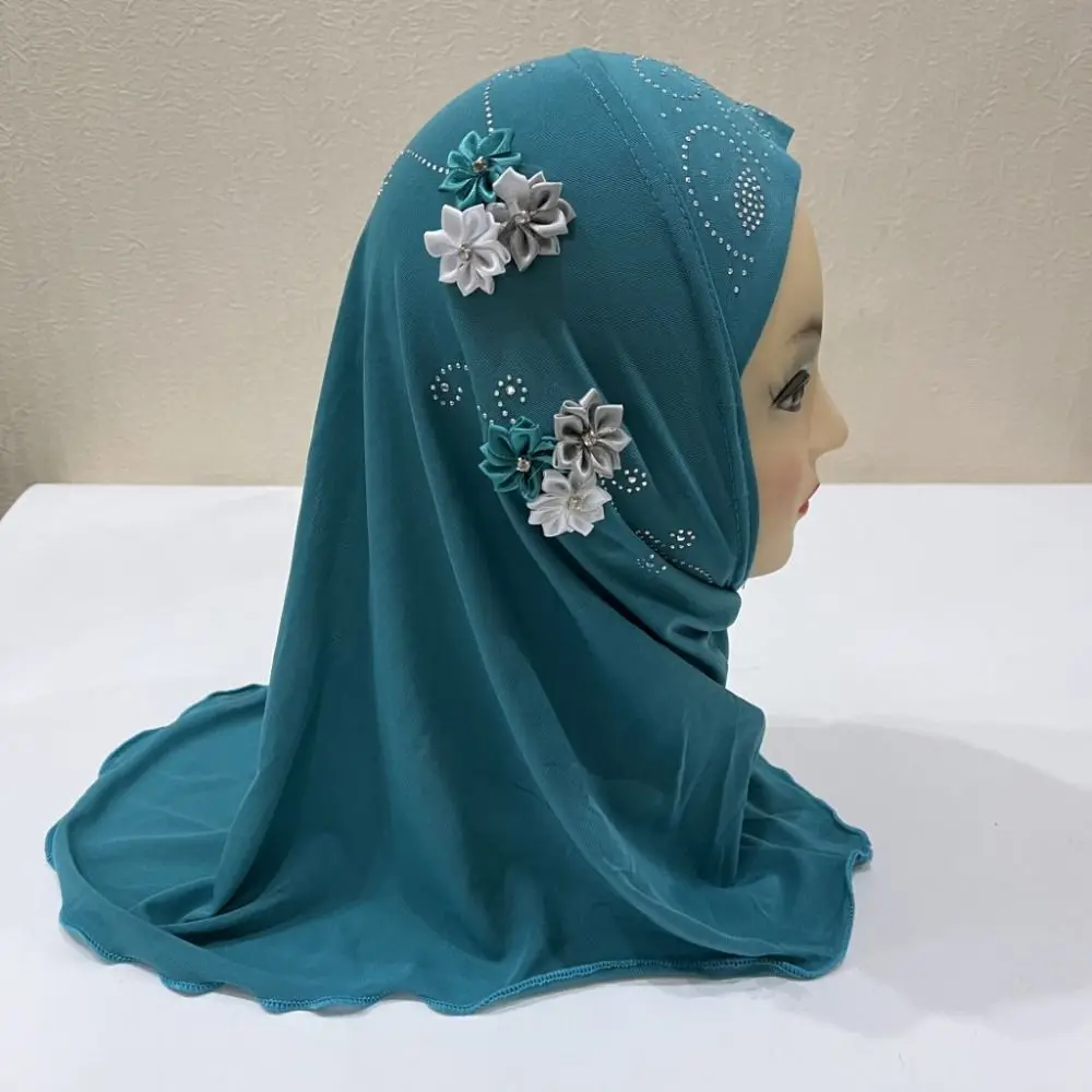 Beaux fleurs Hijab bandeau écharpe islamique enfants foulard fille bandeaux