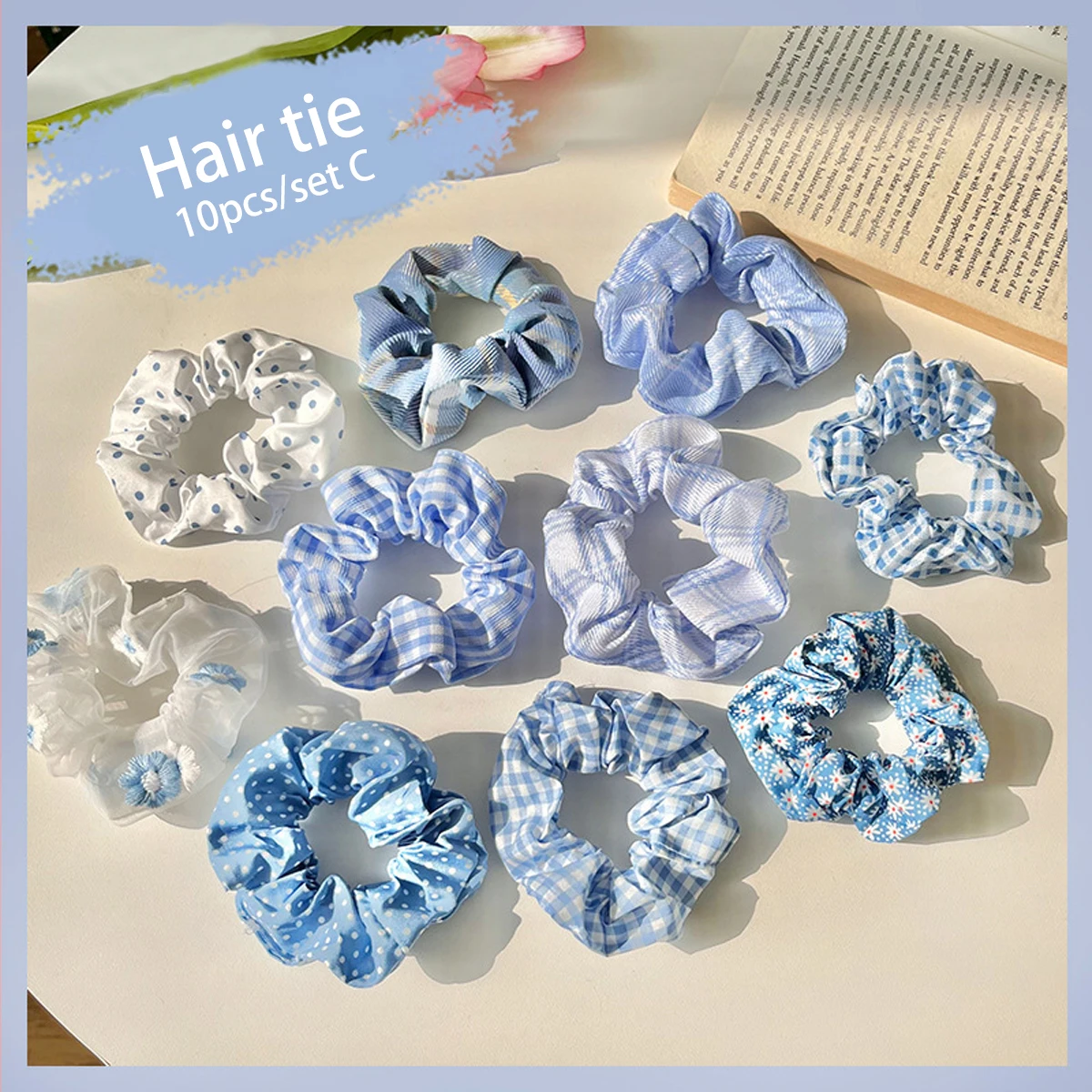 10PCS/SET Large intestine hair ring ins Korean women's high-end hair rubber band, simple temperament fat hair rope headdress view 5