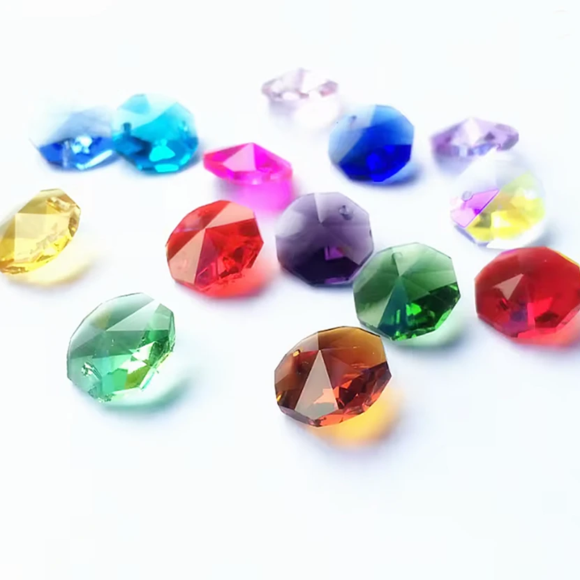 Top Quality 14mm Multicolor K9 Crystal Octagon Beads In 1Hole Glass Stones Suncatcher Making Parts Home Decoration