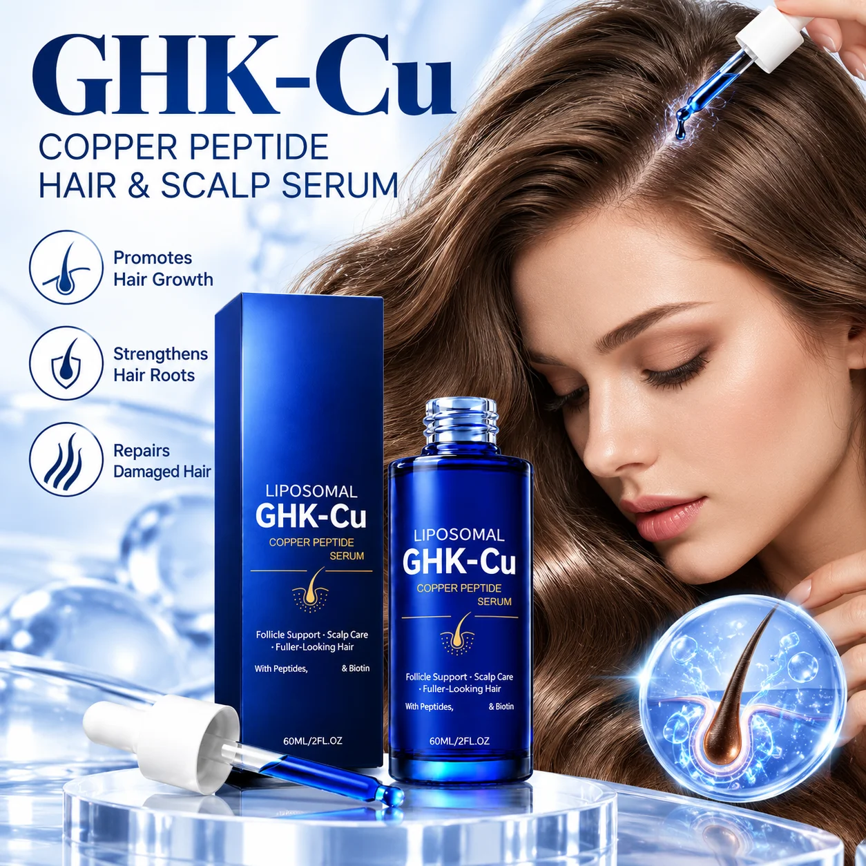 60ml Copper Peptide Hair Growth Serum GHK-Cu Peptide Anti Hair Loss Root Strengthen Nourishing Scalp Treatment Daliy Hair Care