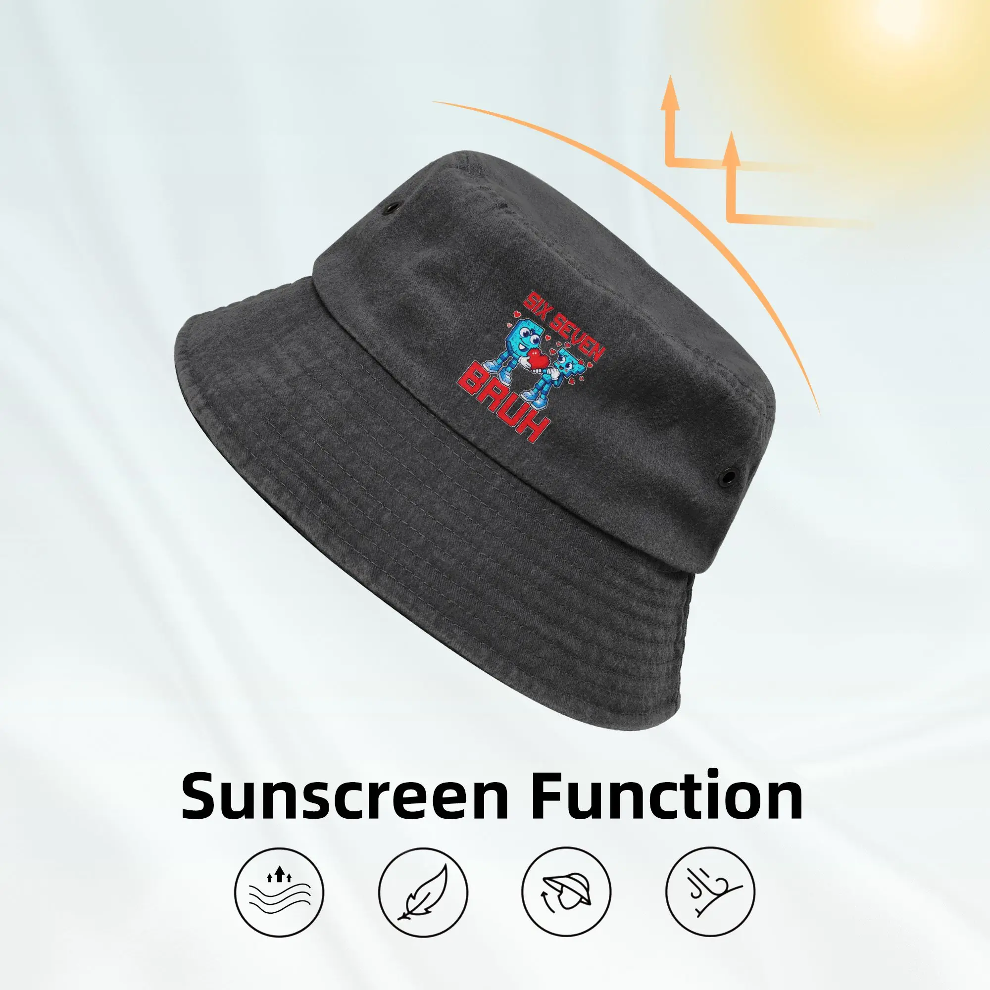 SIX SEVEN BRUH Pixel Valentine Number 67 Funny Meme Cotton Bucket Hat For Unisex  Washed Distressed Bob Hat Getaway Headwear