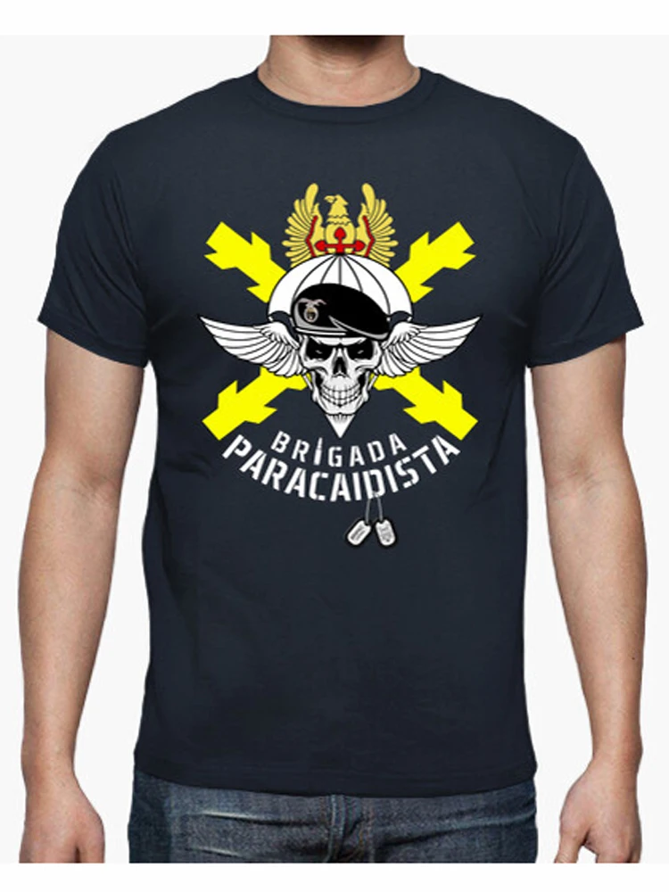 Spanish Paratrooper Brigade Burgundy Cross Skull T Shirt. 100% Cotton Short Sleeve O-Neck Casual T-shirts Loose Top Size S-3XL