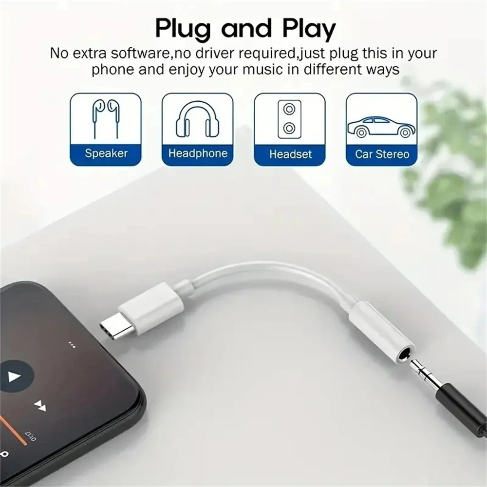 USB C-3.5mm 헤드폰 어댑터 DAC 디지털 오디오 Aux 동글 HiFi 사운드 컨버터 (아이폰 15, 16, 삼성 S22, S21, S20 호환)