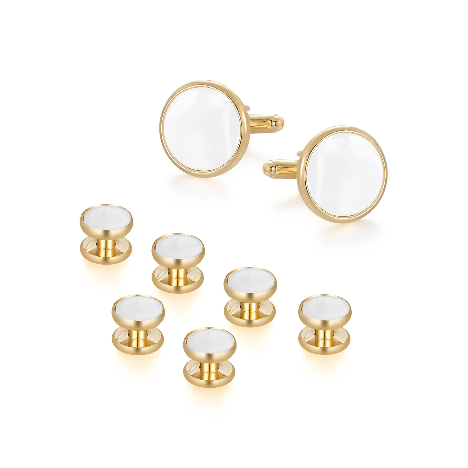 Lot de 4 boutons de manchette et clous de smoking blancs à motifs pour hommes, accessoires pour chemise de marié, cadeau pour papa et mari