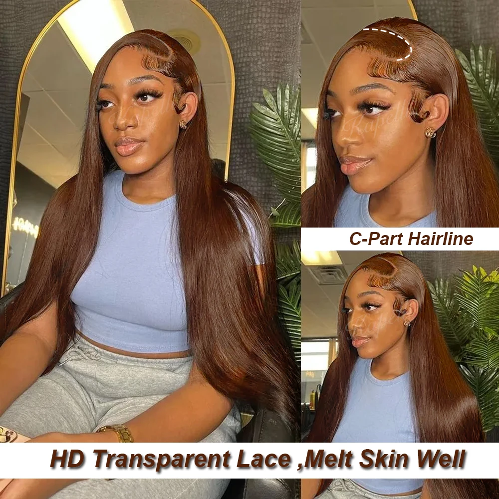 Human Hair Bundles with Closure Chocolate Brown Straight Bundles 100% Human Hair Weaving 4x4 13x4 HD Lace Frontal Hair Extension