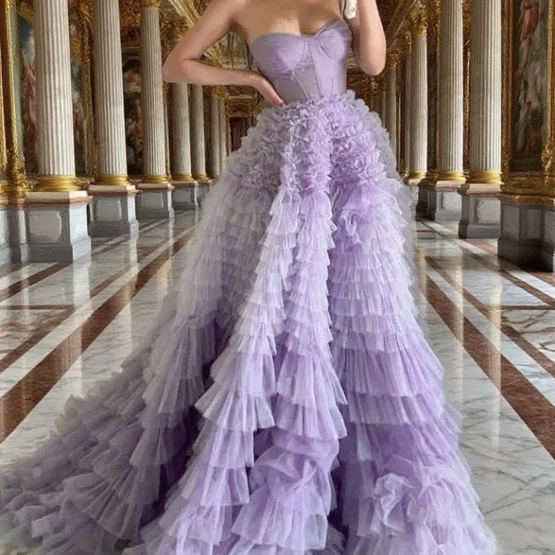 

Customized Strapless Evening Dress Sleeveless Colorful Prom Dresses Tulle Sweetheart A-line For Elegant Women Party Gowns