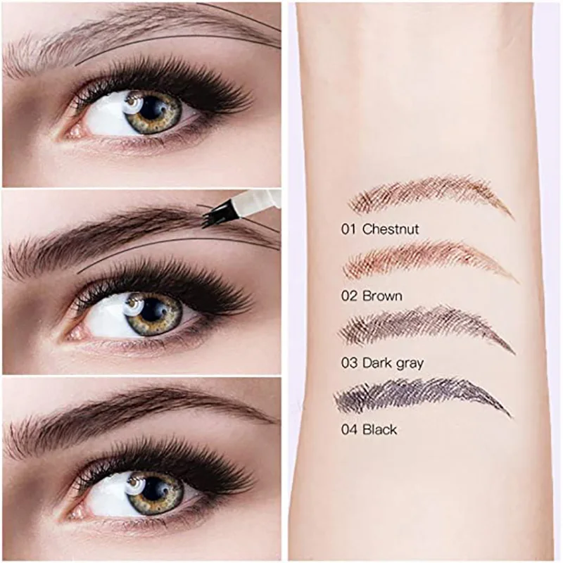 4 Colors Eyebrow  Pen Waterproof 4 Points Eyebrow Pen Long Lasting Liquid Brow Pencil Natural Microblade Eyebrow Pencil