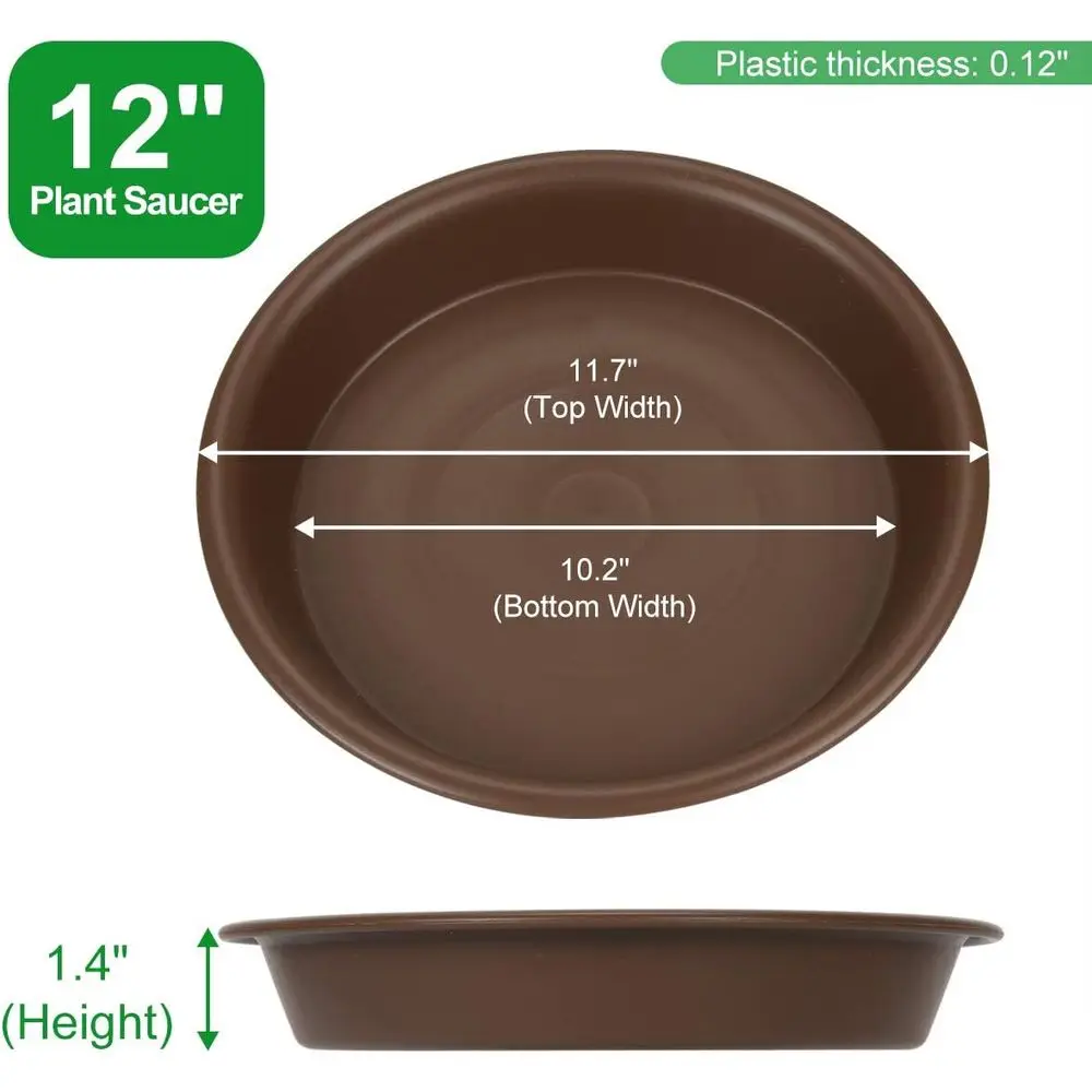 12 Inch Large Durable Plastic Plant Trays, 3-Pack, Suitable for Indoor and Outdoor Use, Brown