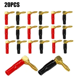 20PCS 4mm L-shaped Right Angle Banana Plug Soft Plastic Shell 90 Degree Banana Connector Red Black for Audio Video Speaker Wire