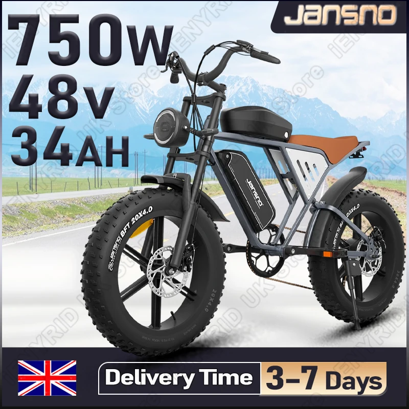 JANSNO X70 Electric Bike 750W Powerful Motor 48V34AH Dual Lithium Battery Electric Bicycle 20*4.0-in Fat Tire All-terrain E-bike