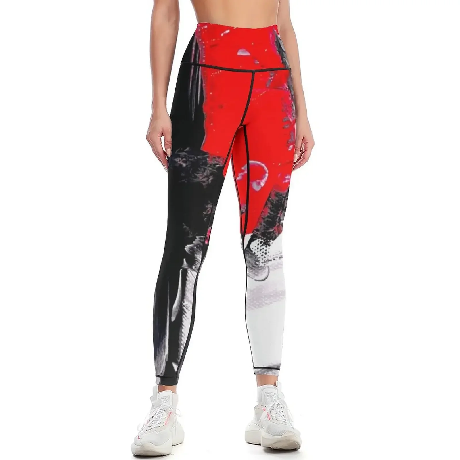 

Abstract black white and bright Christmas red Leggings legings for fitness high waist joggers for Womens Leggings