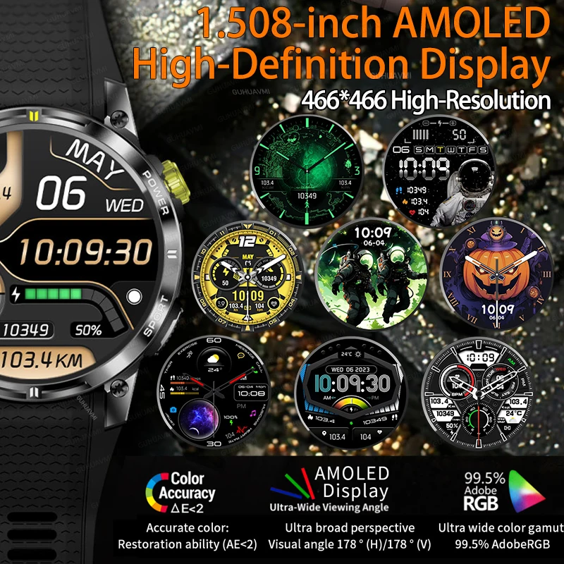 Imagem -06 - Relógio Inteligente Militar Robusto para Homens Gps Chamada Bluetooth Tela Amoled Monitoramento de Saúde Esporte Impermeável 400mah 2023