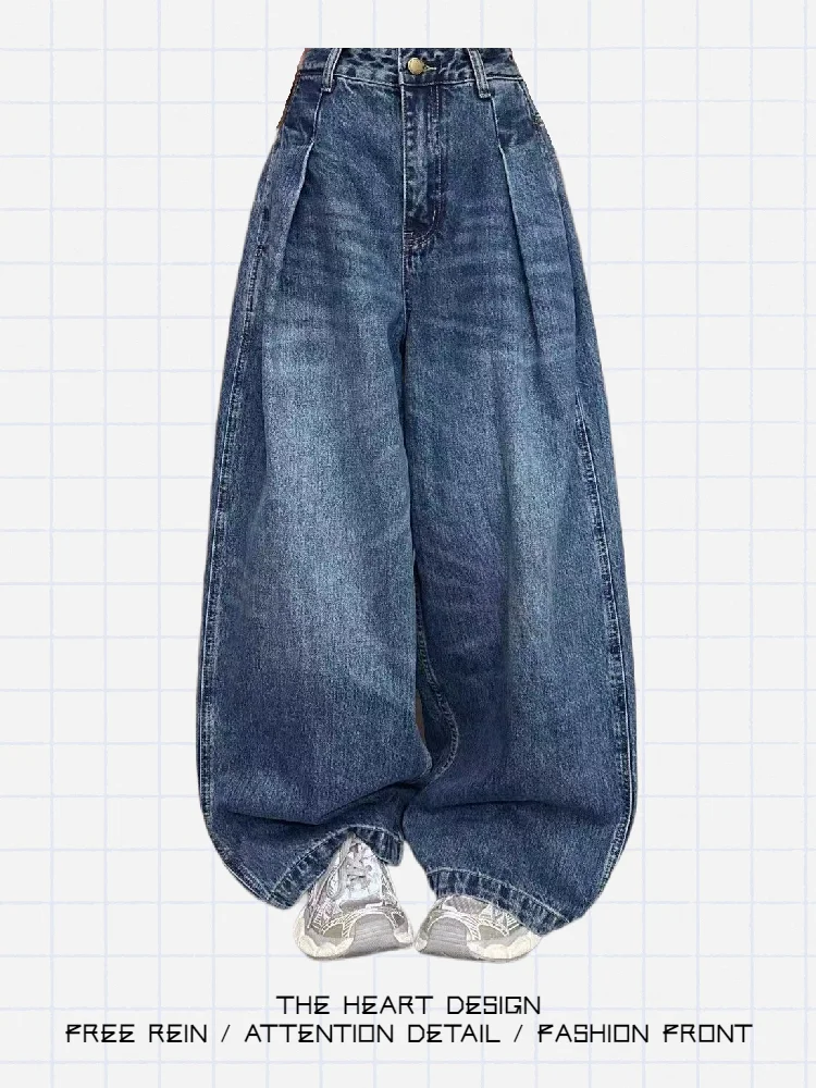 

High Waist Wide Leg Jeans Women's Design Sensation Retro Sle Folded Bootcut Pants Loose Fit Slimming Autumn Winter New...