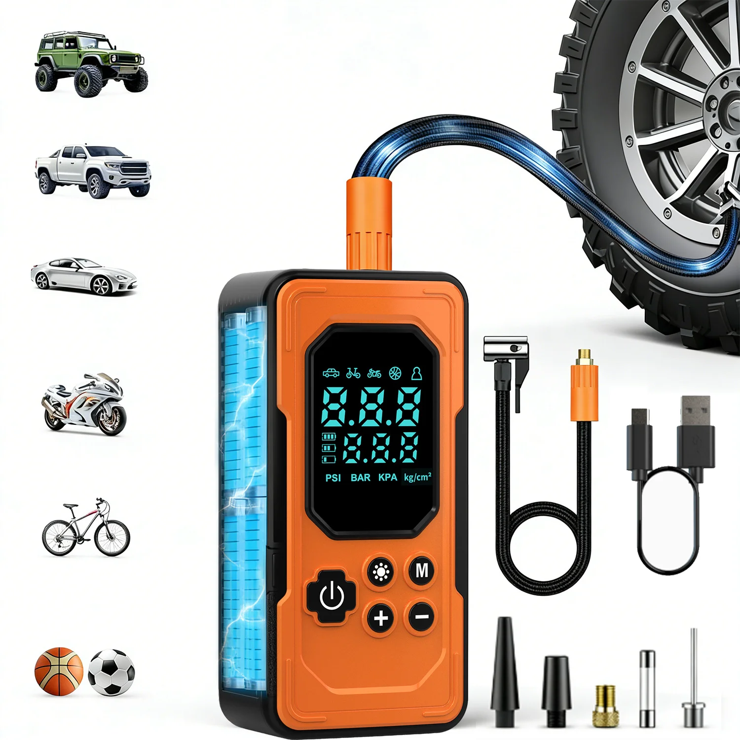 

Multifunctional Electric Motorcycle Bicycle Air Pump Portable Faster Tire Inflator Digital Air Compressor for Car Vehicles Balls