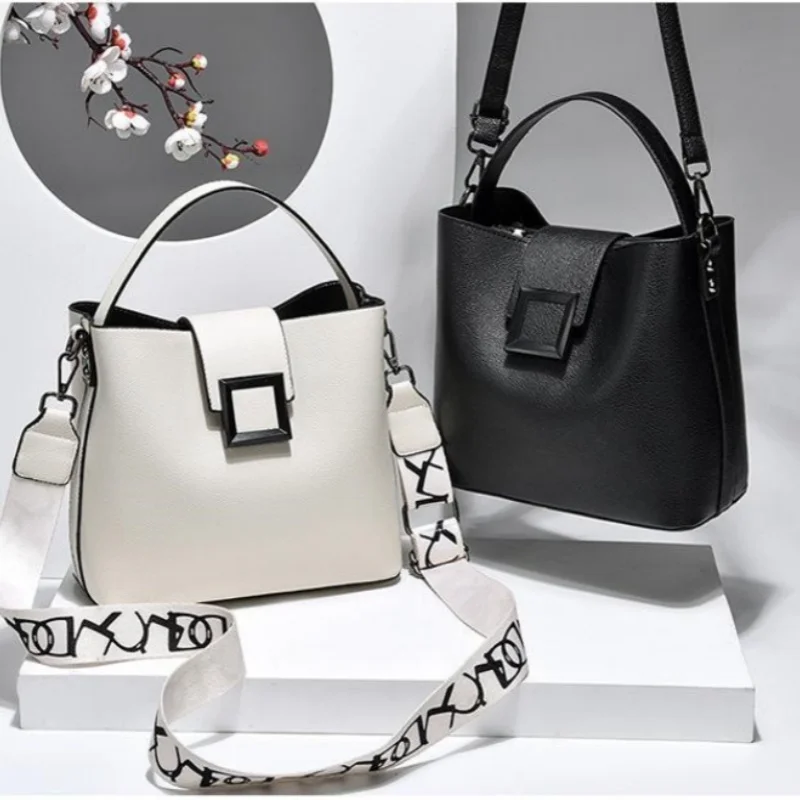 

Женская сумка-ведро с регулируемым плечевым ремнем, модная сумка с квадратной пряжкой