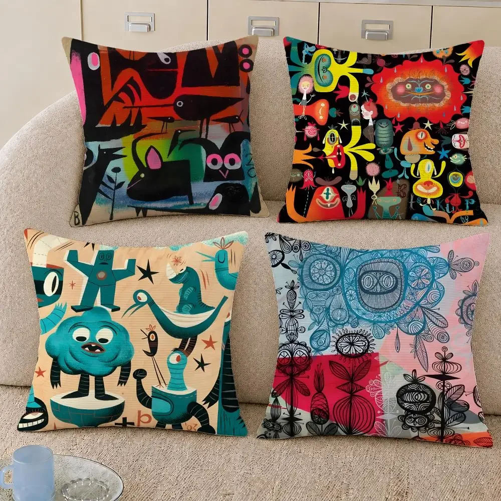 Artist Tim Biskup Pop Surrealism Art Cushion Cover Decorative Pillowcase Soft Short Plush Cozy Durable Sofa Home Decor Items