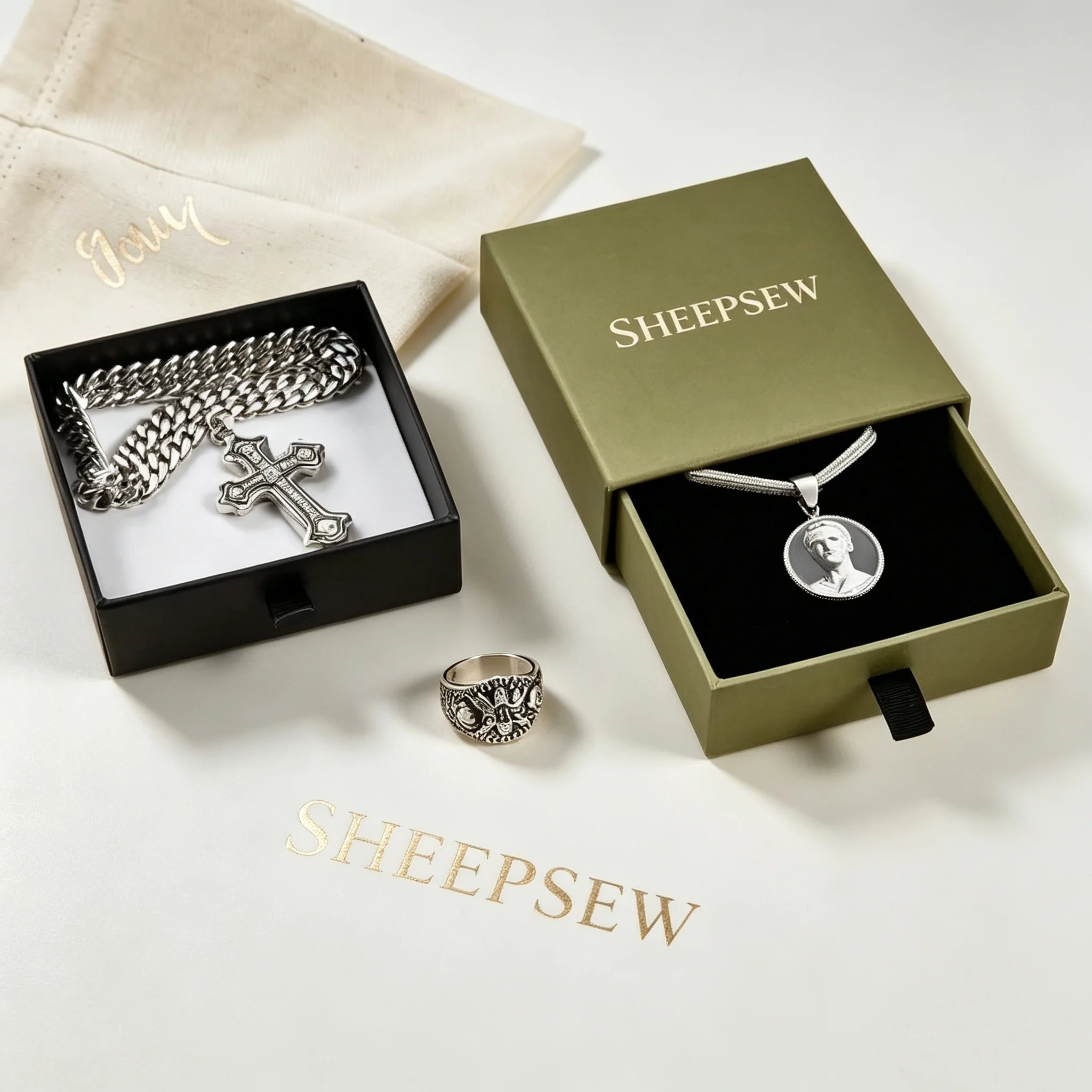 50pcs Sheepsew Custom Logo Jewelry Necklaces Gift Drawing Package Box Recyclable Luxury Rings Rigid Paper Box With Inserts