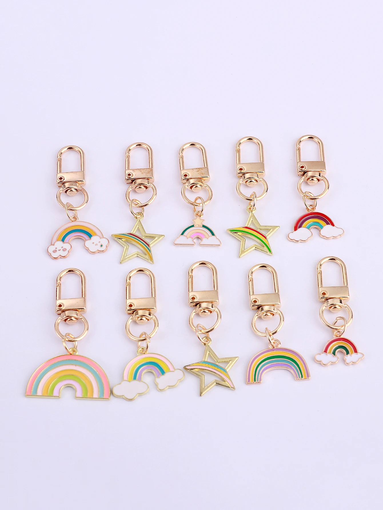 10 قطعة سبائك الموضة قوس قزح ستار المفاتيح لطيف حلقة رئيسية معدنية الديكور محفظة حقيبة الظهر اكسسوارات حفلة عيد ميلاد هدية