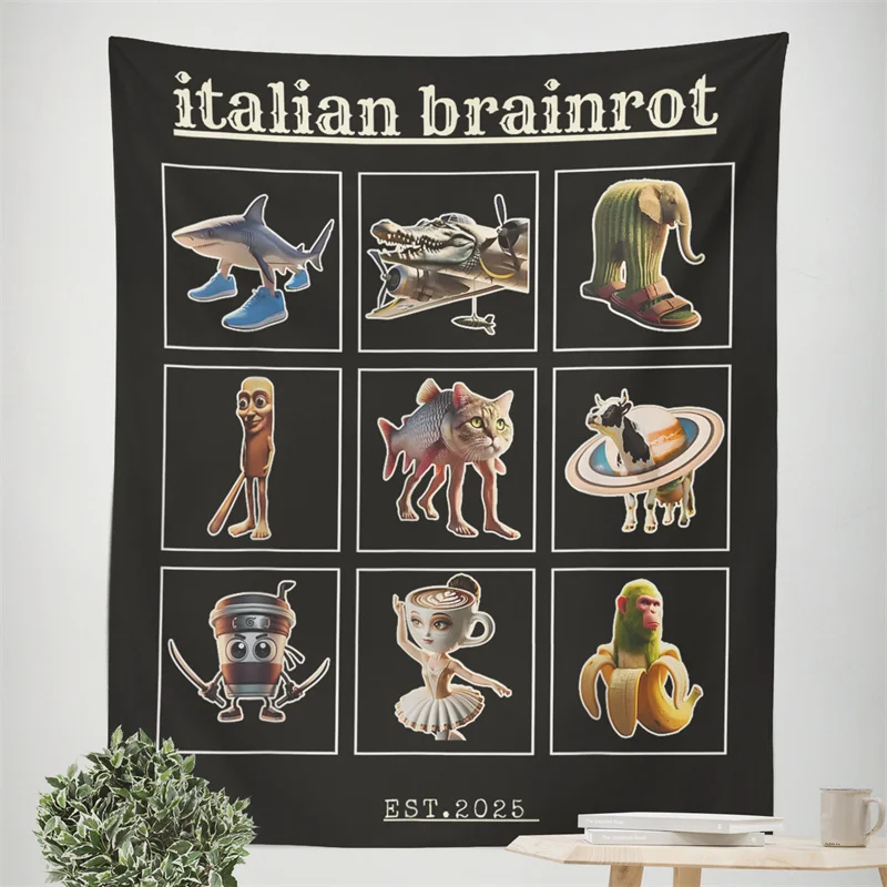 Gaslight Gatekeep Girlboss Italian Brainrot Bombardiro Crocodilo Tapestry Wall Hanging Art for Bedroom Living Room Decor College