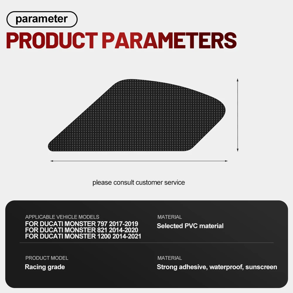 Fit For Ducati Monster 1200 2014-2021 Silicone Anti-Slip Tank Traction Pad Side Grip Sticker Set