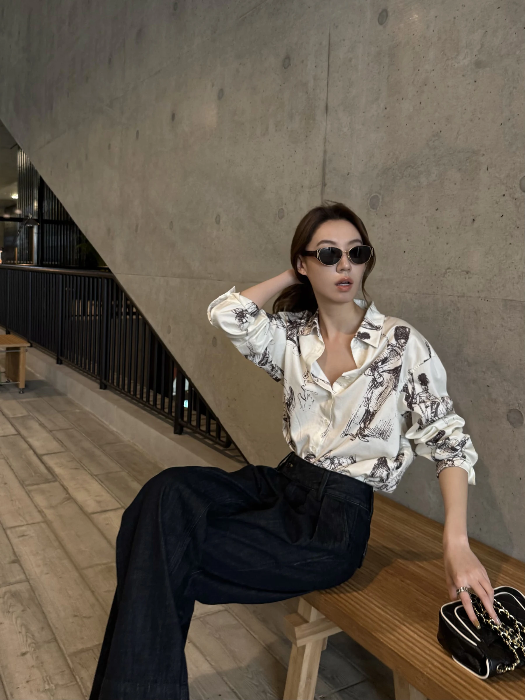 

Gakee Official Women's Loose Cotton Shirt Spring Summer Floral Print Casual Style French Style Long Sleeve Collarless Coat
