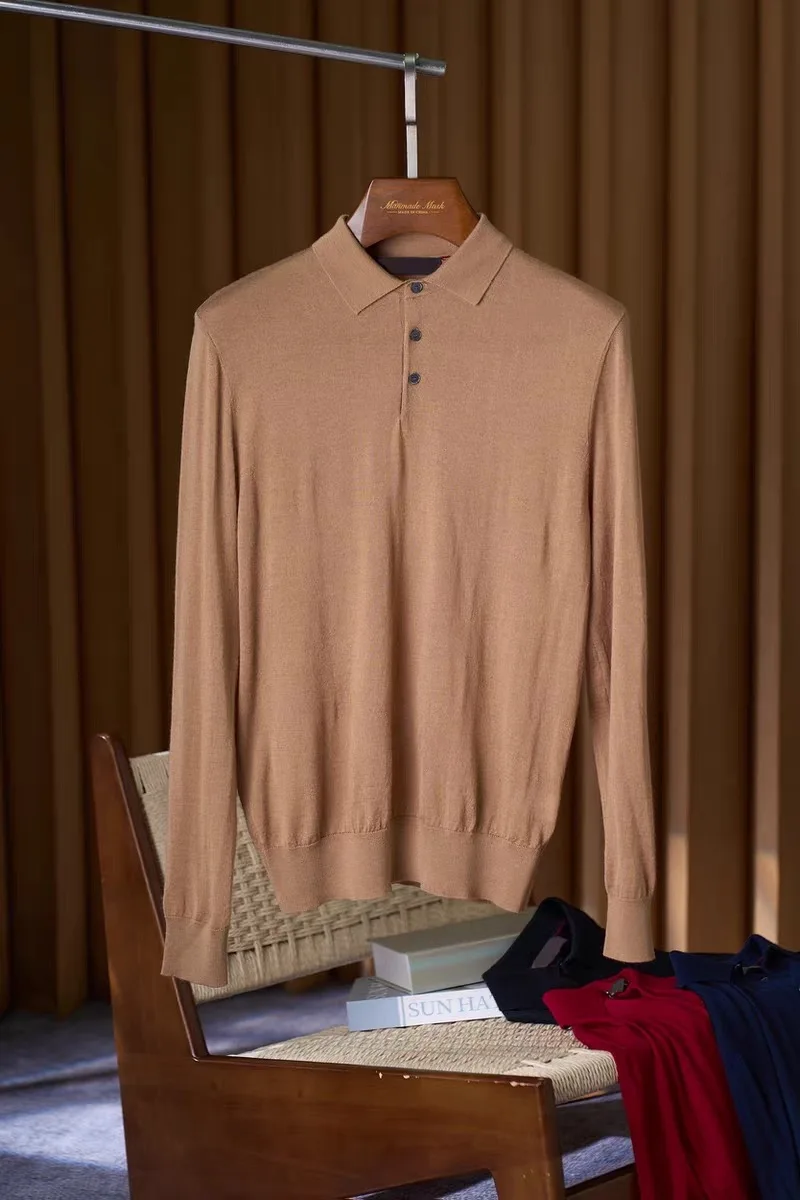 

Warm Breathable Men's Knitted Wool irt Casual Turn-down Collar Busin Casual Sweater Autumn Winter New Sle MHTO