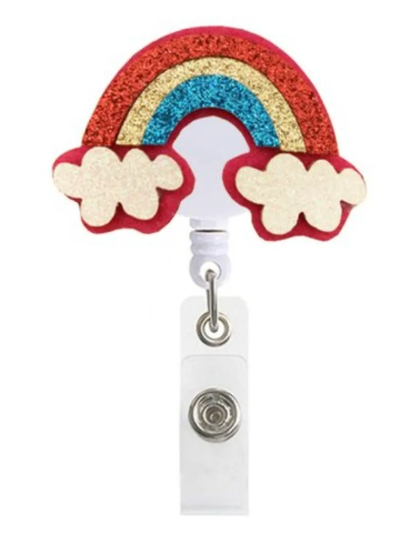 Clearance Cute Cartoon Unicorn Badge Holder Clip for Women Glitter ID Card Business Retractable Reel Clip Office Supplies