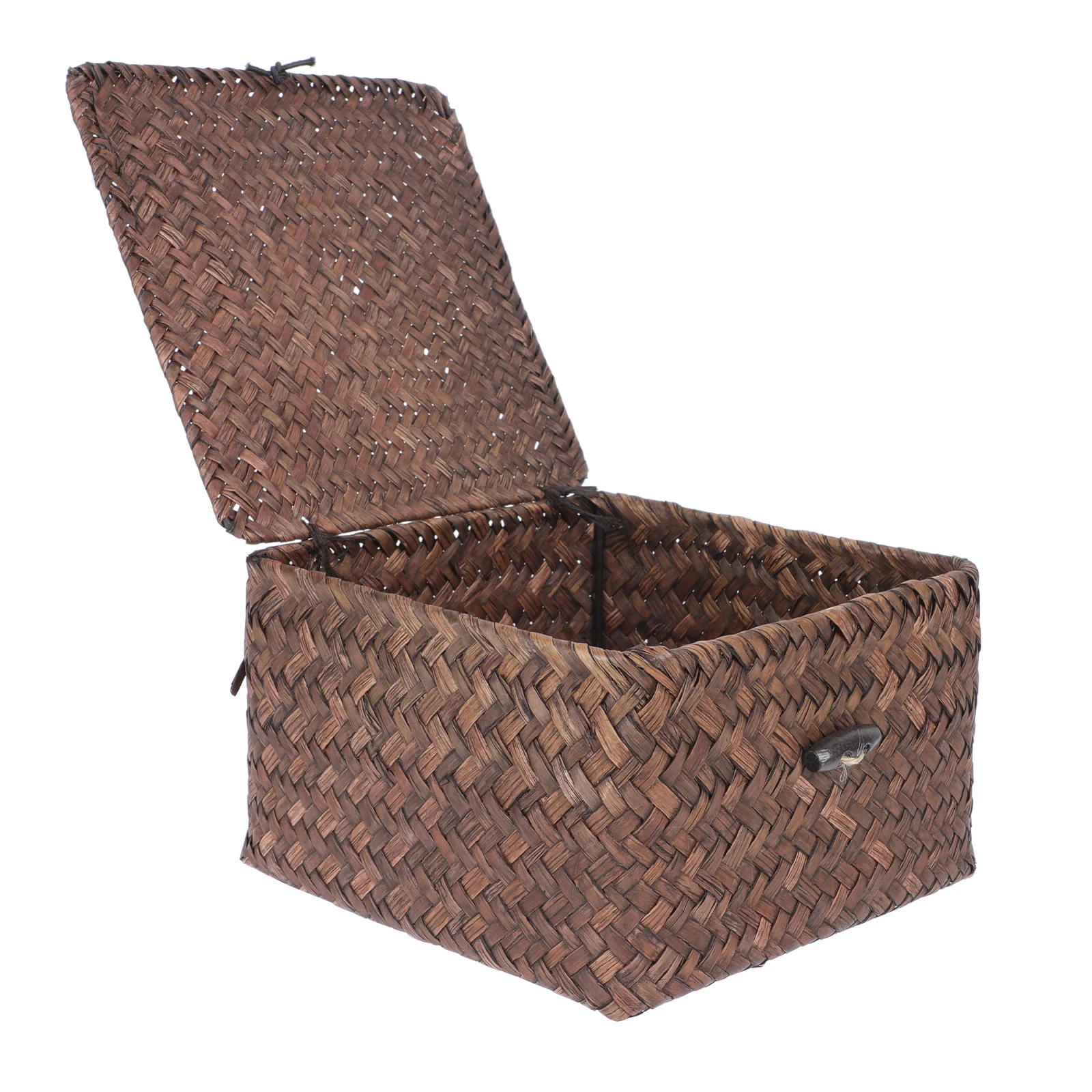 

1pc Seagrass Storage Box with Lid Square Wicker Bins for Home Organization Bedroom Living Room Decorative Indoor Multi-Function