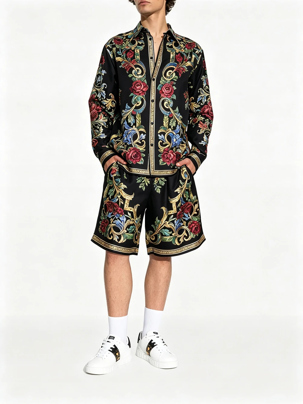 Men's Summer Lightweight Breathable Short-Sleeve Shirt Set with Colorful Irregular Prints, Silk-Like Smooth Polyester Shirts men