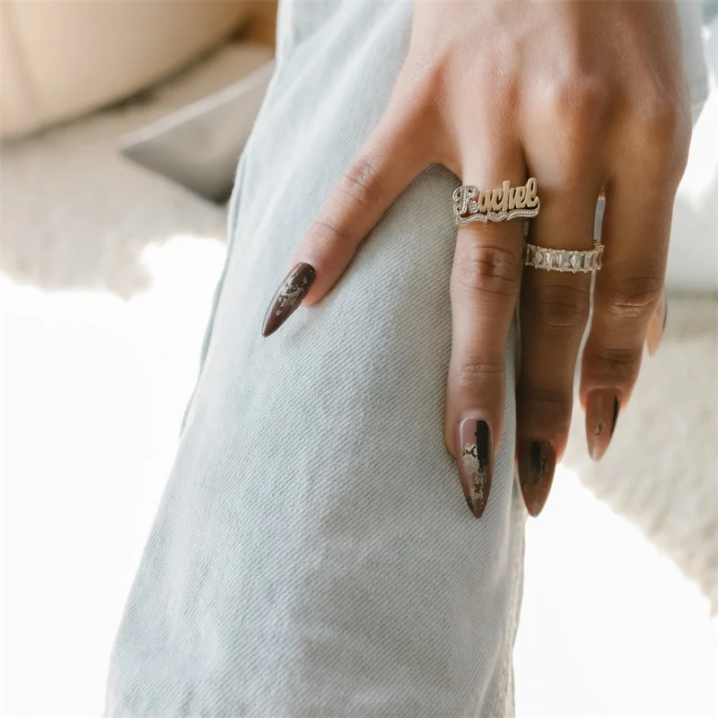 DHQH 18K Gold Heart-Shaped Ring Personalized Double-Layer Plated Hip-Hop Rock Accessory Customized Name Men's and Women's Gift