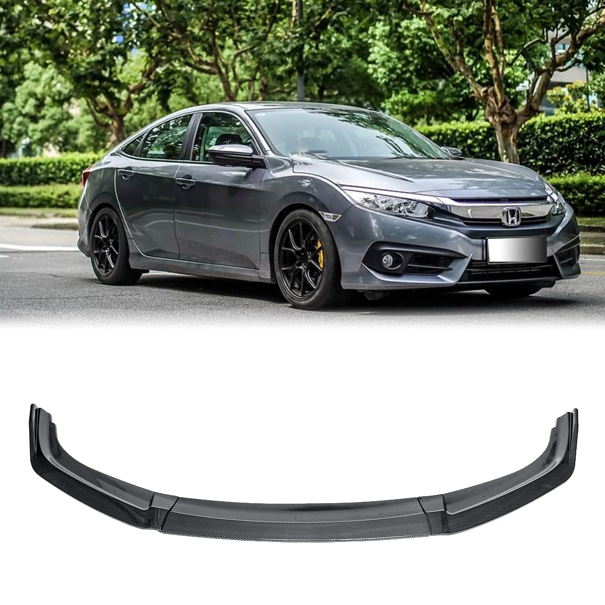 3PCS Front Bumper Lip Spoiler Side Splitter Canards Body Kit For Honda Civic 2016 2017 2018 Car Accessories Black Carbon Look