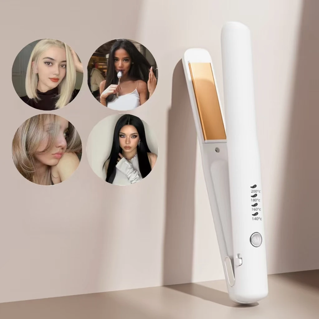 Negative Ion Cordless Mini Hair Straightener 2600mAh USB Rechargeable Fast Heating Anti‑Scald 4 Temp Control Portable Flat Iron