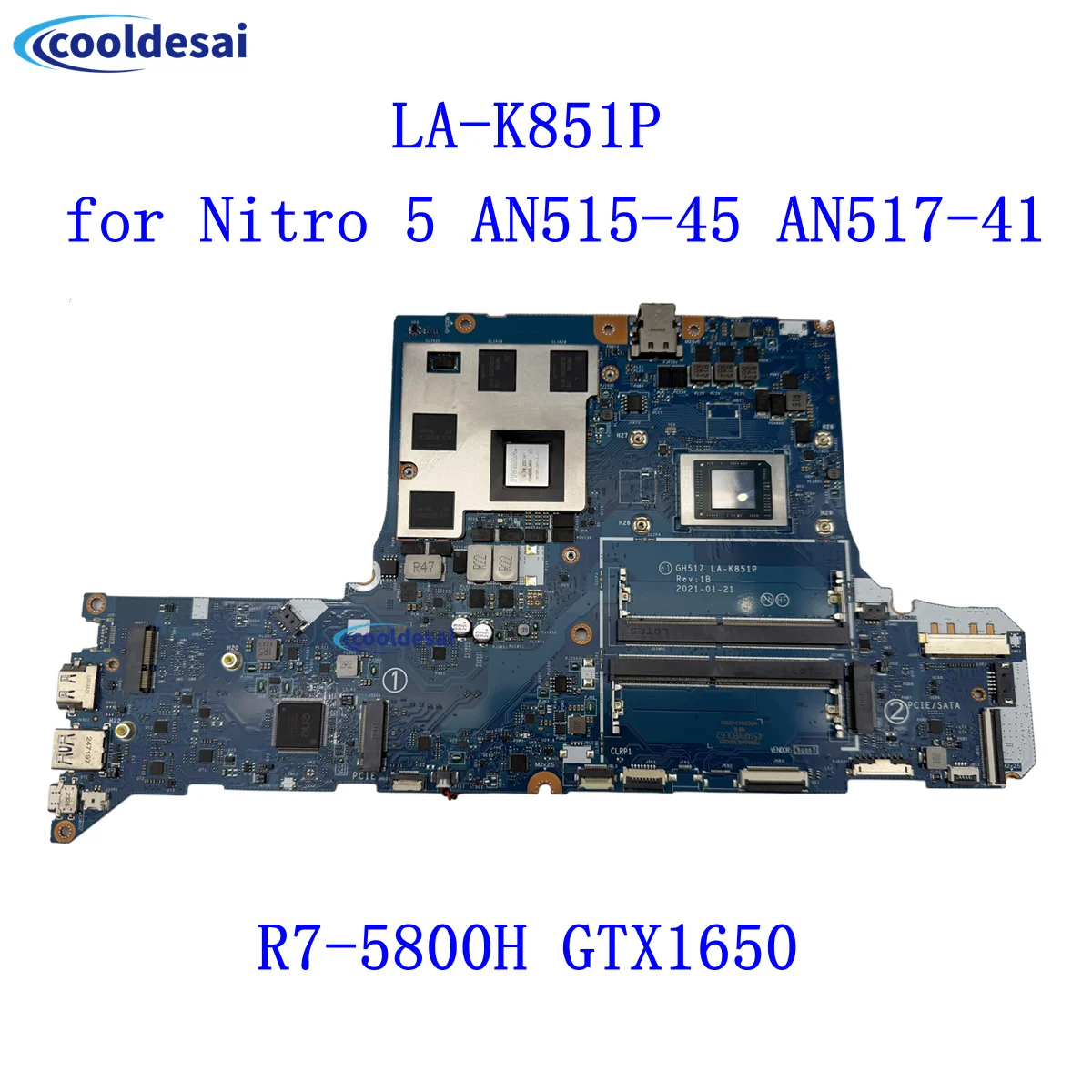 

NB.QBA11.003 для Acer AN515-45 AN517-41, материнская плата для ноутбука GH51Z LA-K851P R7-5800H, процессор GTX1650, графический процессор, материнская плата для ноутбука, протестирована нормально