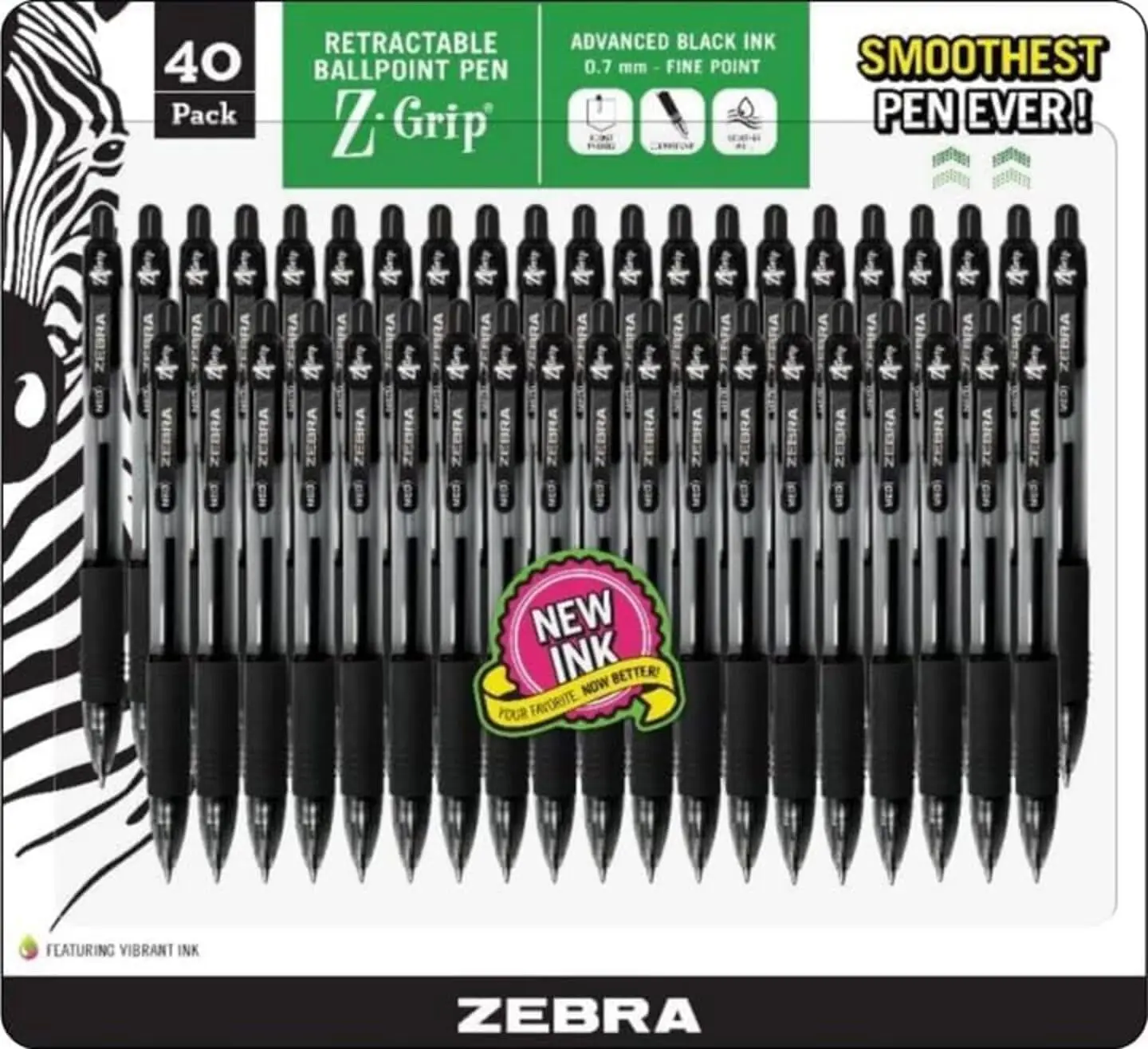 

Black Retractable Fine Point 0.7mm Ballpoint Pens, Pack of 40 - Smooth Writing for Office & School