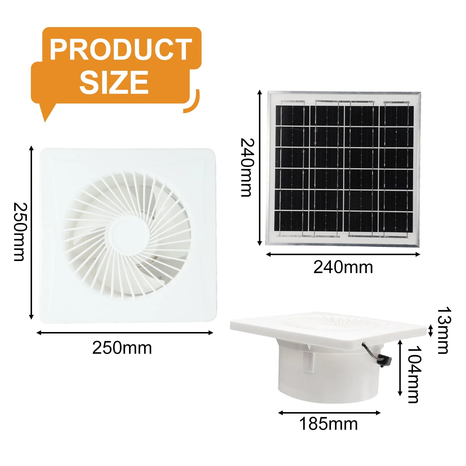 Solar 12V Air Vent For Sash Wall Fan Energy-saving Exhaust Air Blower High Speed With 240x240mm 8W Solar Panel Accessories