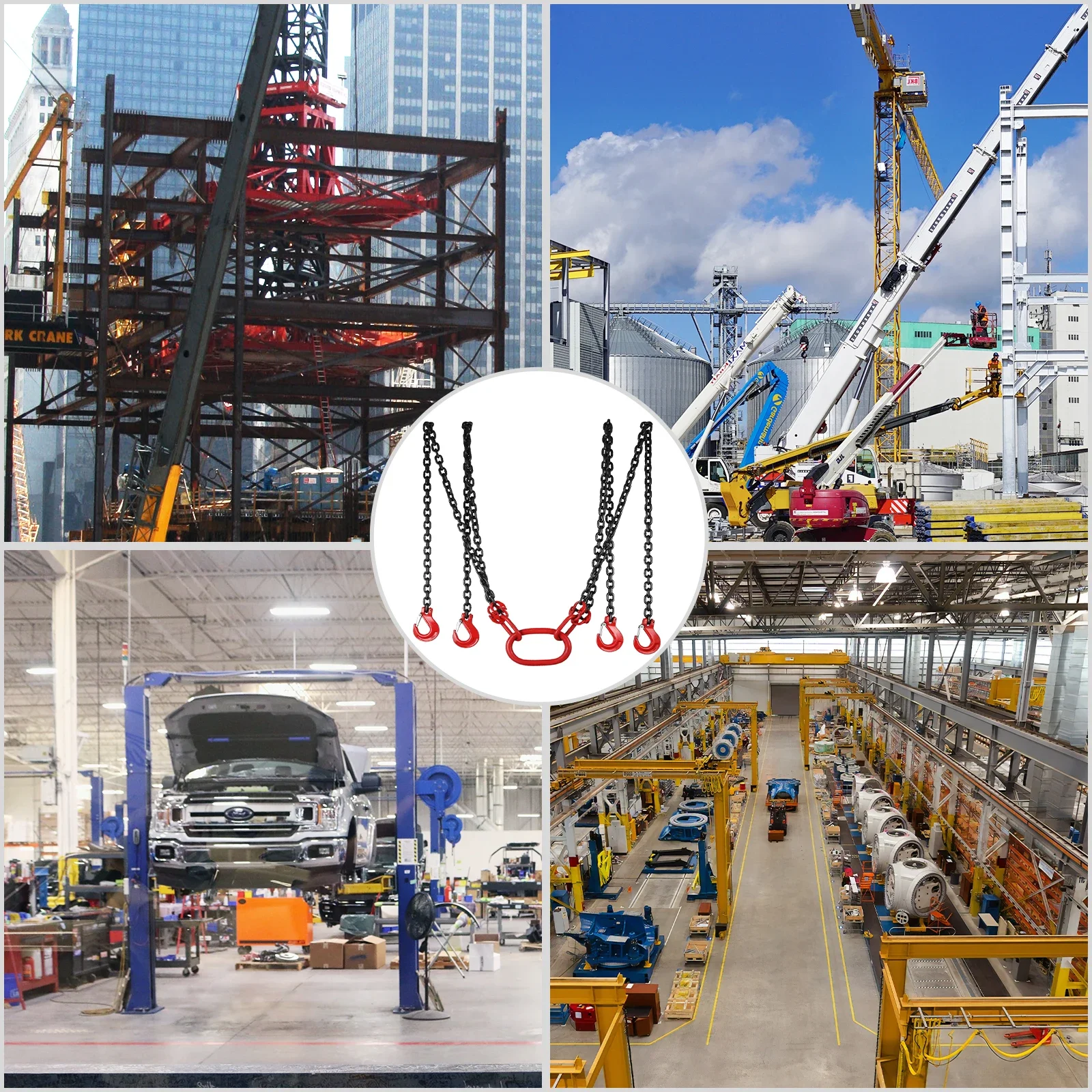 3/4m Lifting Chain Sling,5/16In Hanging Lift Chain,forG80 Alloy Steel Engine Chain Hoist Lifts w/ 4 Leg Grab Hooks & Adjuster