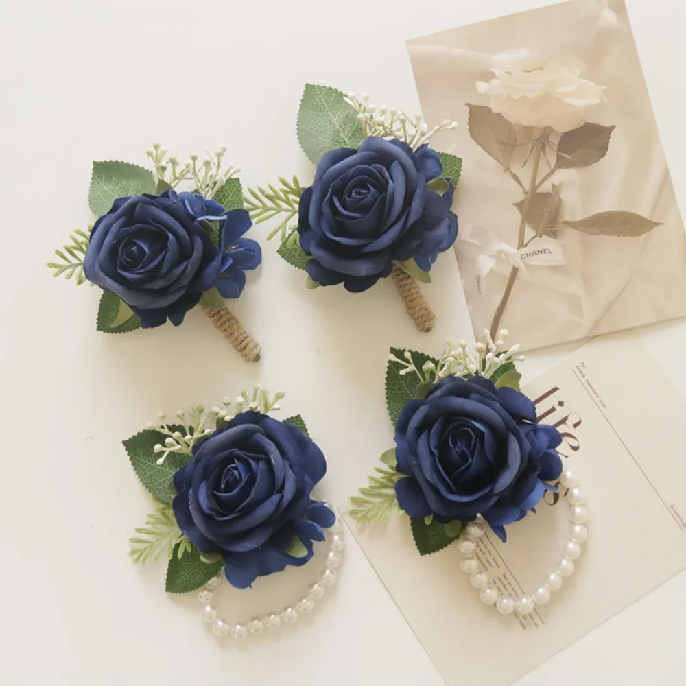 Elfenbein Rose Handgelenk Corsage Armband Band Armband und Männer Boutonniere Set für weiße Hochzeit Blumen Accessoires Prom Anzug Dekor