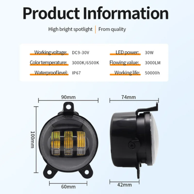 1 زوج 3.5 بوصة ثنائي اللون أضواء الضباب الأمامية أضواء الوفير 30 واط مناسبة للسيارات جيب رانجلر Suv المركبات على الطرق الوعرة #5