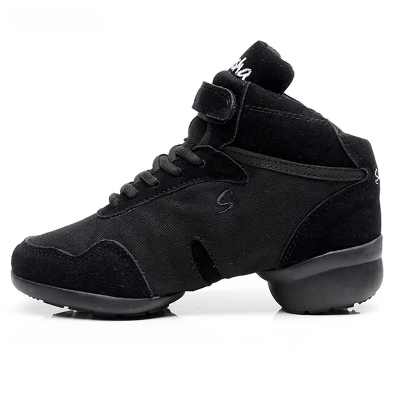 Zapatos de baile para hombre y mujer, zapatillas de baile modernas de Hip-hop, zapatos de baile de Salsa, lona negra, cuero genuino, transpirables, deportivos
